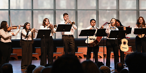 mariachi ensemble performs in crimi auditorium