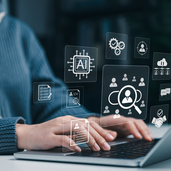 Person using a laptop for an AI job search.